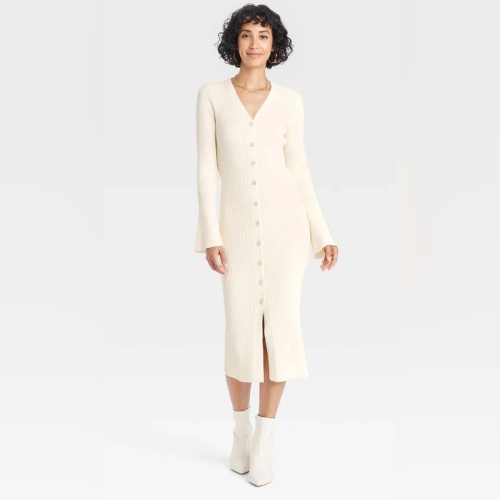 Women's Bell Long Sleeve Midi Sweater Dress - A New Day